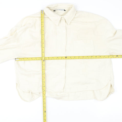 ZARA Women Beige Button Front Oversized Cardigan Sweatshirt M