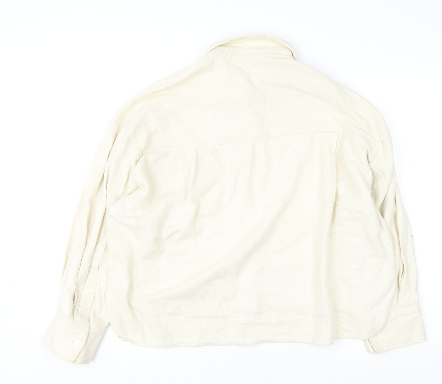 ZARA Women Beige Button Front Oversized Cardigan Sweatshirt M