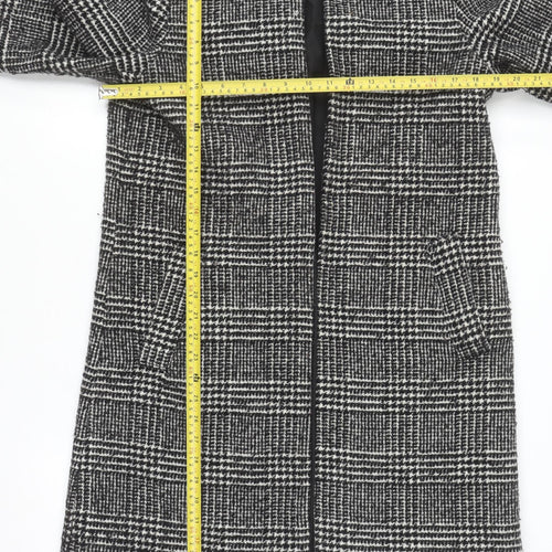 H&M Women Grey Check Wool Blend Mid-Length Overcoat Size 12