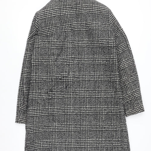 H&M Women Grey Check Wool Blend Mid-Length Overcoat Size 12