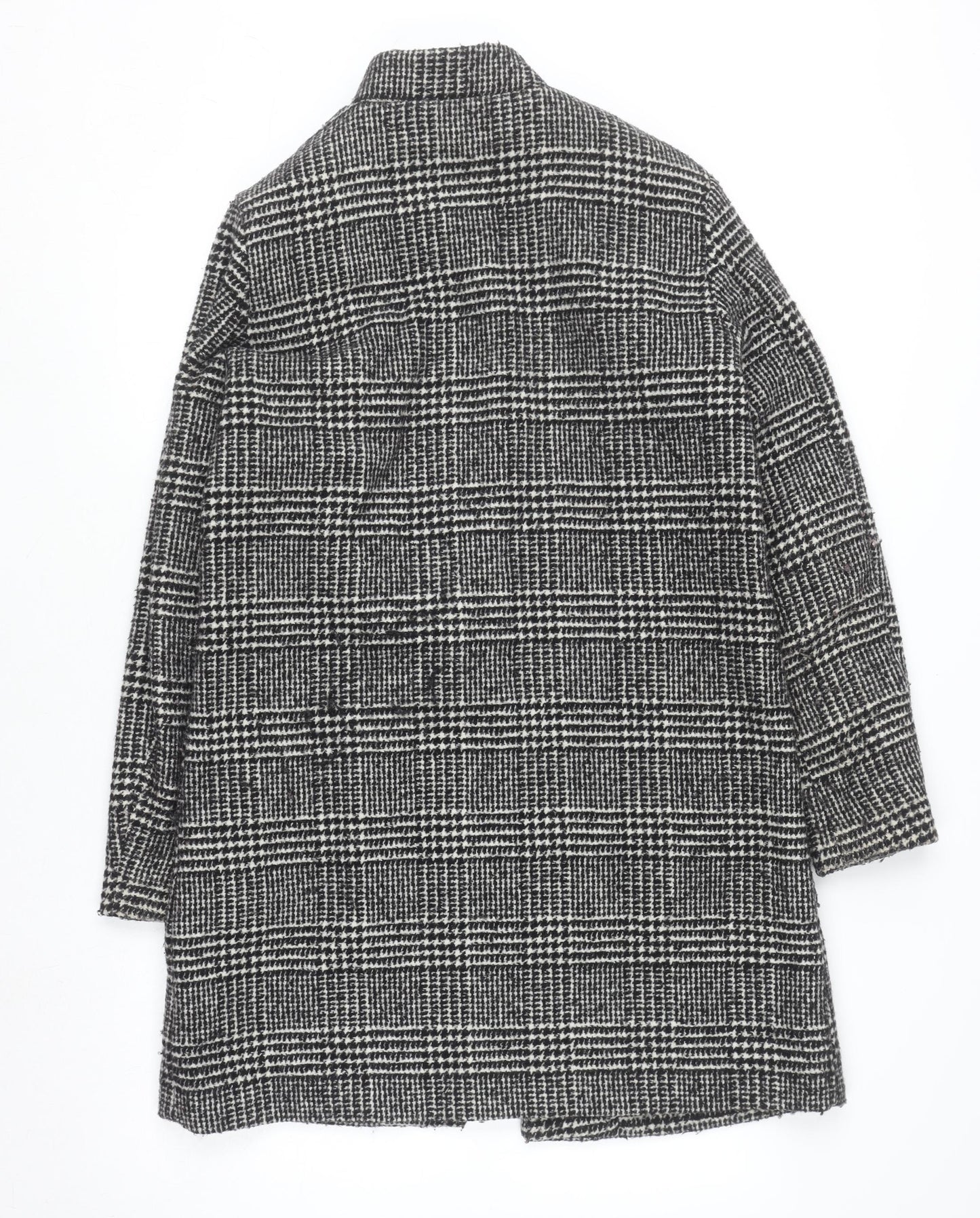 H&M Women Grey Check Wool Blend Mid-Length Overcoat Size 12