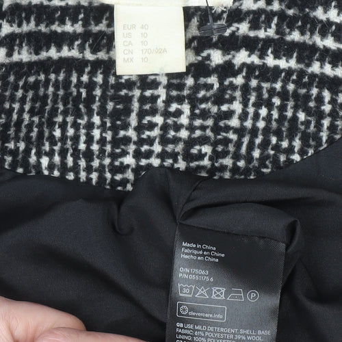 H&M Women Grey Check Wool Blend Mid-Length Overcoat Size 12