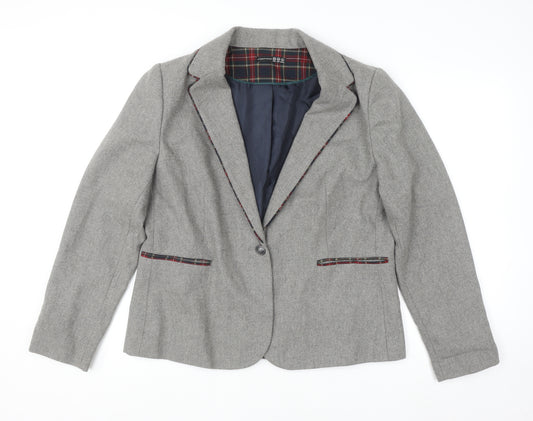 Atmosphere Womens Grey Blazer Jacket Size 20 Wool Blend Classic Tartan Trim