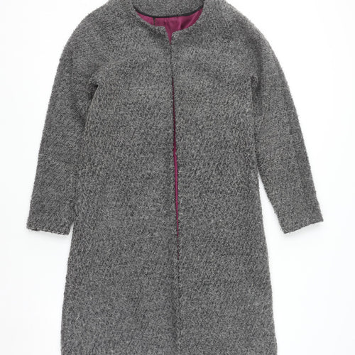 ELLE Women's Grey Tweed Long Overcoat Size 10 Lined Autumn Winter