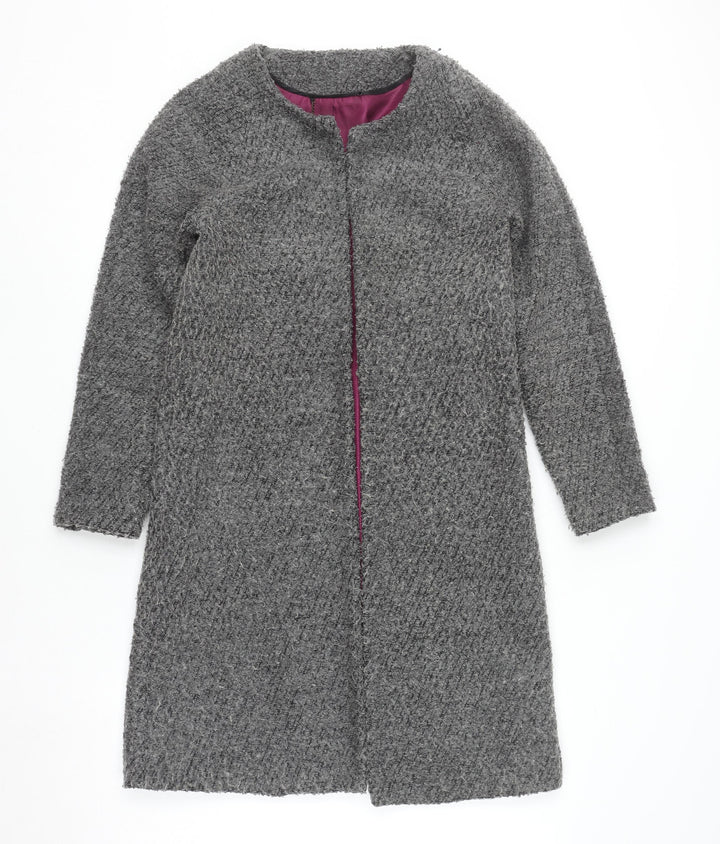 ELLE Women's Grey Tweed Long Overcoat Size 10 Lined Autumn Winter