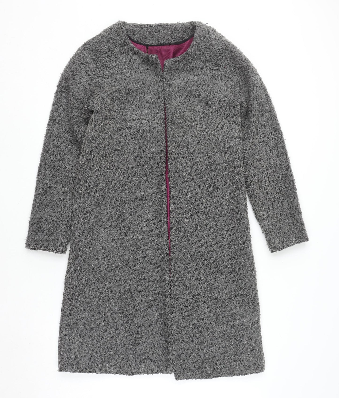 ELLE Women's Grey Tweed Long Overcoat Size 10 Lined Autumn Winter