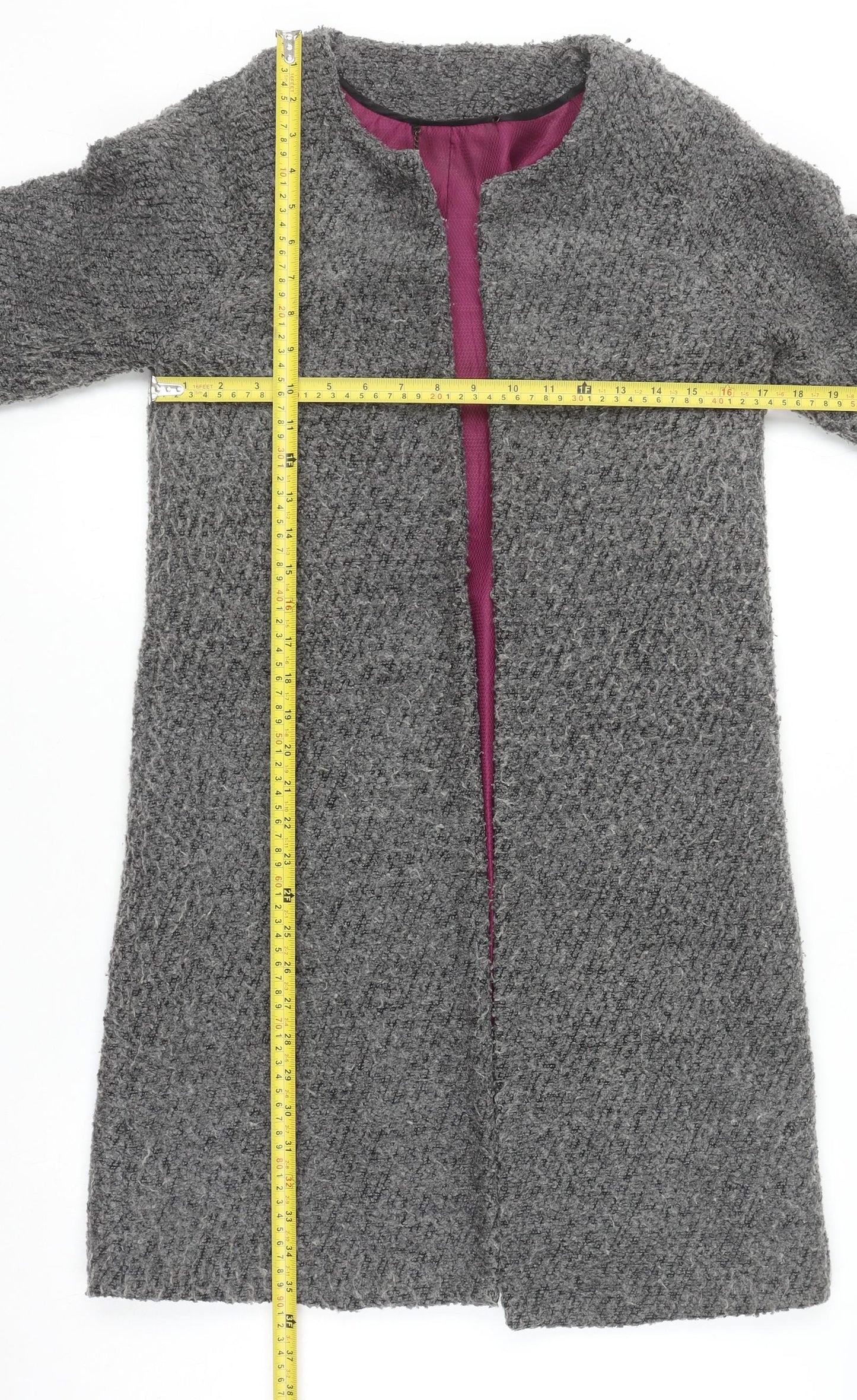 ELLE Women's Grey Tweed Long Overcoat Size 10 Lined Autumn Winter