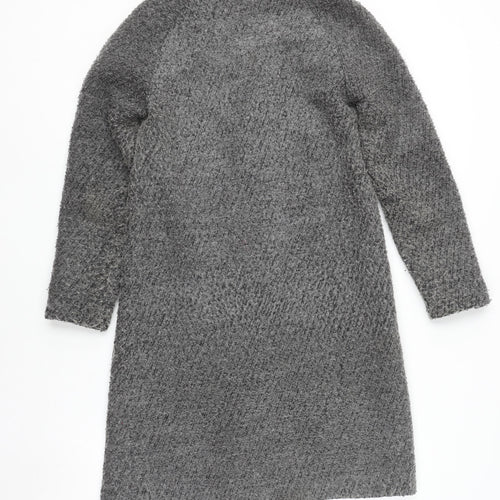 ELLE Women's Grey Tweed Long Overcoat Size 10 Lined Autumn Winter