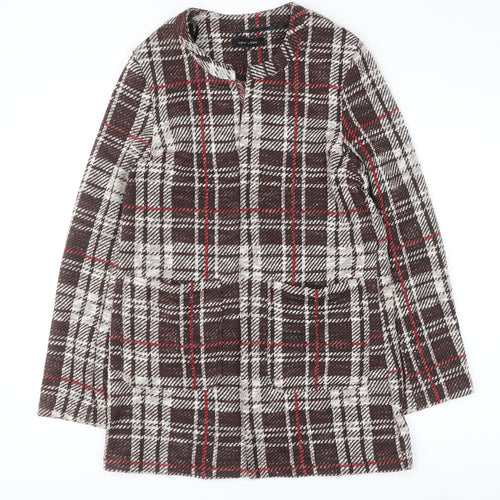 New Look Women Brown Check Tweed Mid-Length Coat UK 12