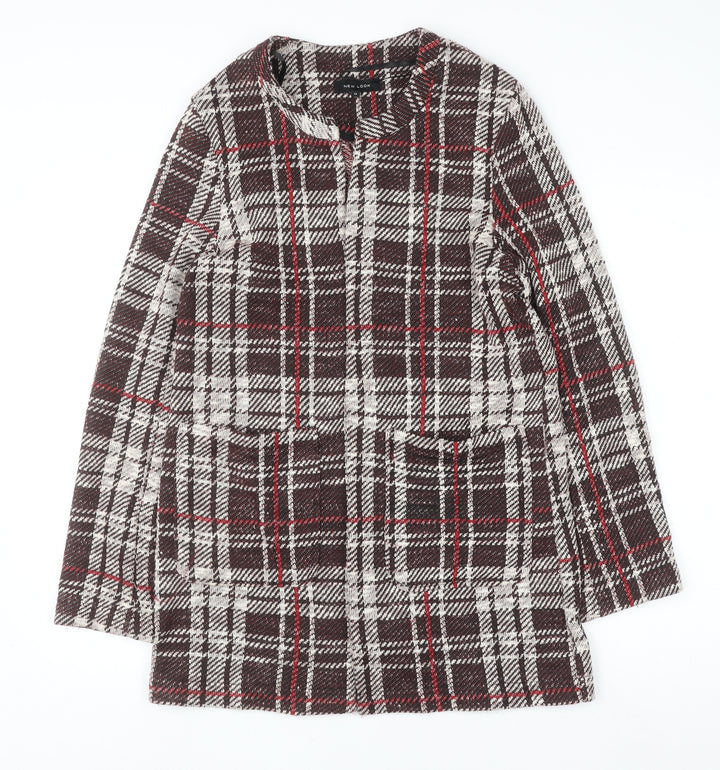 New Look Women Brown Check Tweed Mid-Length Coat UK 12