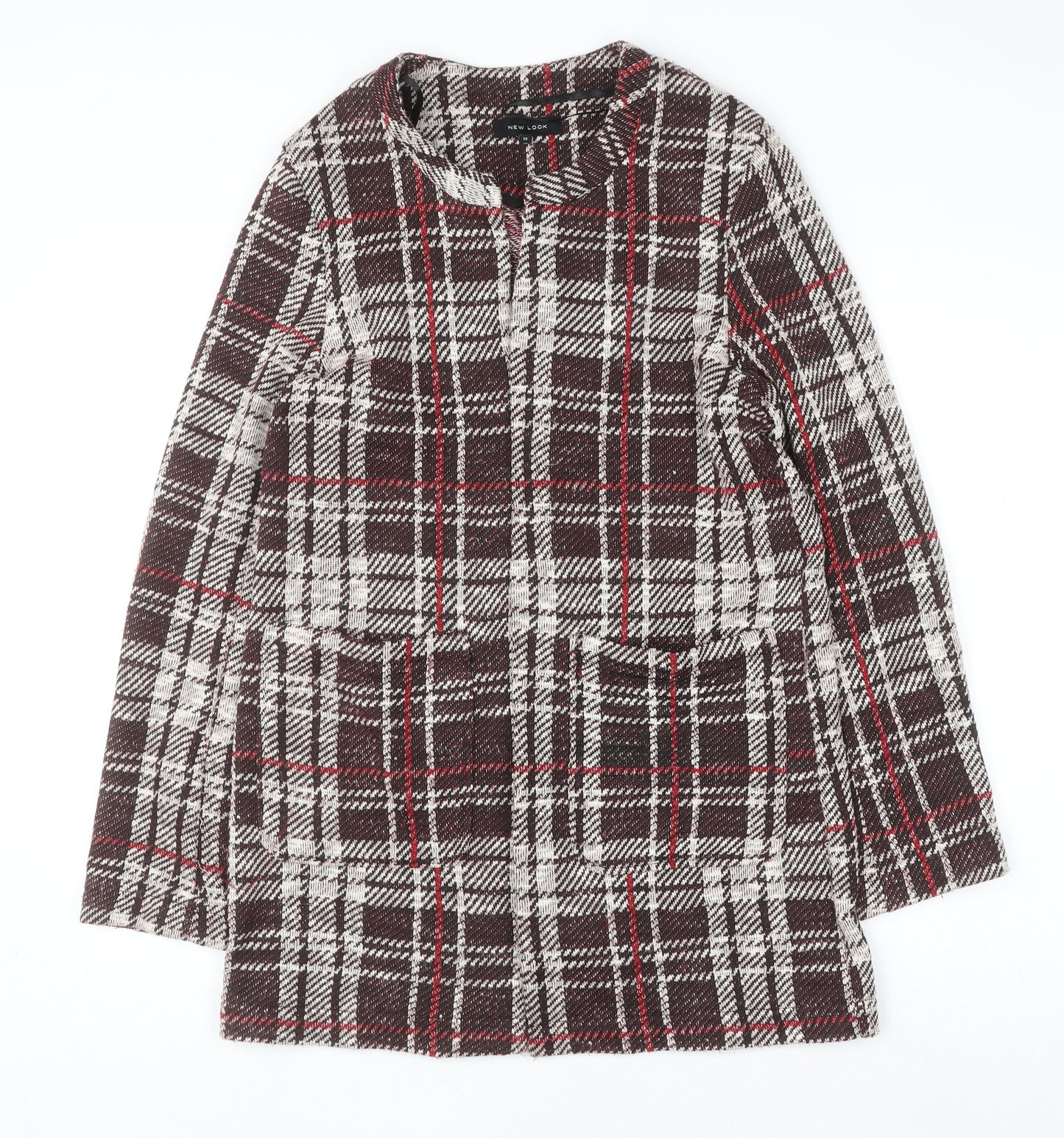 New Look Women Brown Check Tweed Mid-Length Coat UK 12