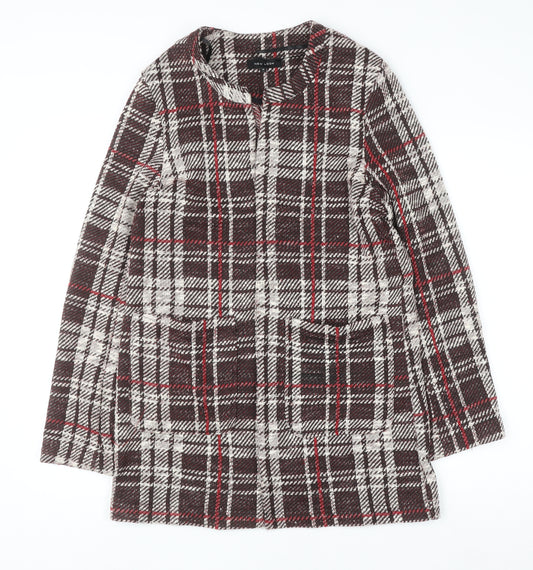 New Look Women Brown Check Tweed Mid-Length Coat UK 12