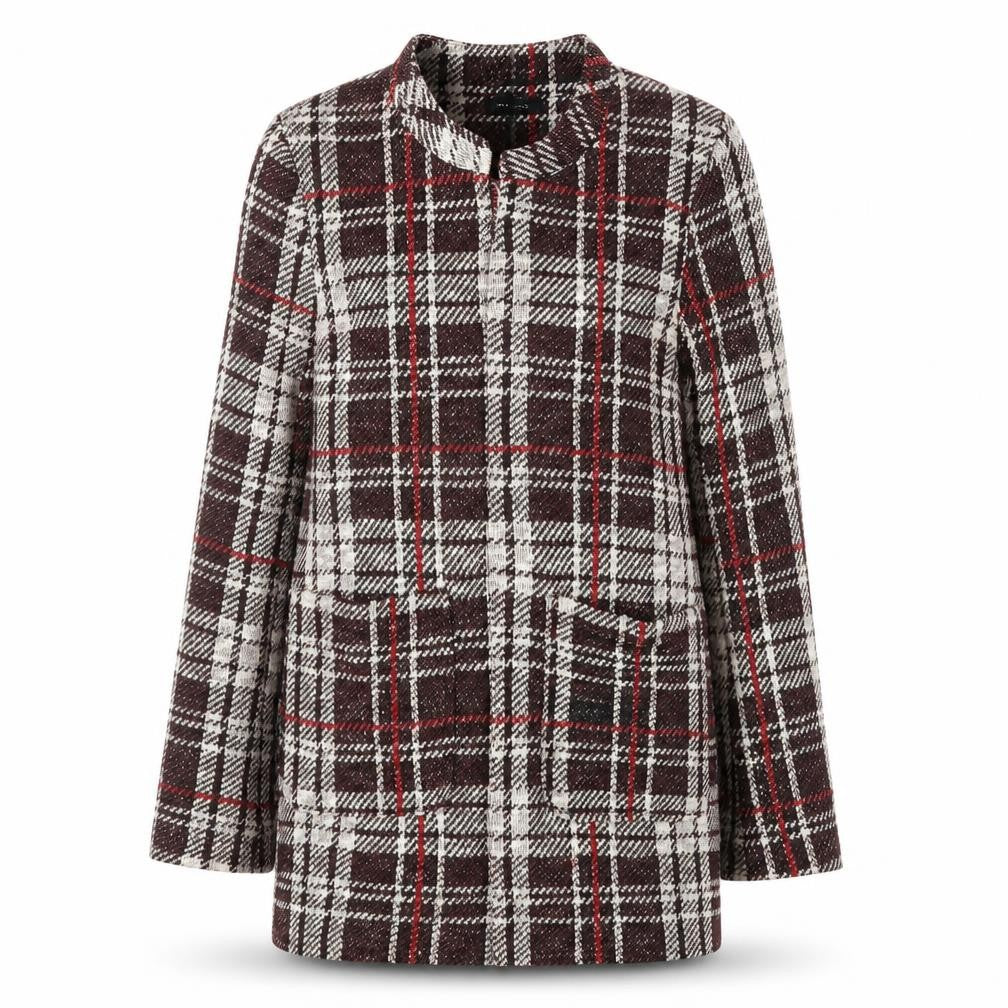 New Look Women Brown Check Tweed Mid-Length Coat UK 12
