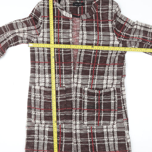 New Look Women Brown Check Tweed Mid-Length Coat UK 12