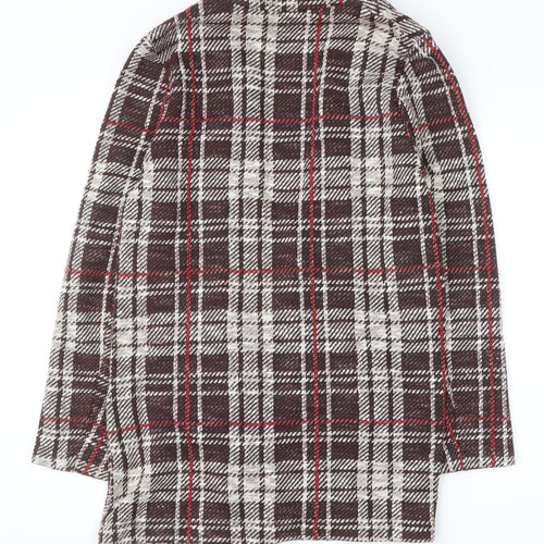 New Look Women Brown Check Tweed Mid-Length Coat UK 12