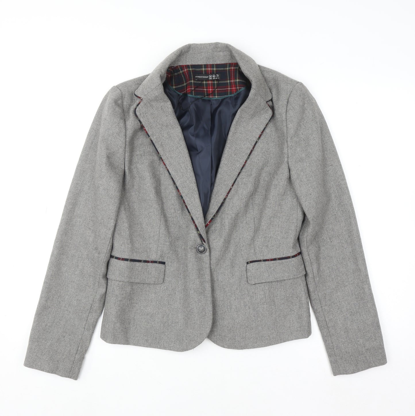 Atmosphere Women's Grey Tweed Blazer Size 14 Classic Work Jacket