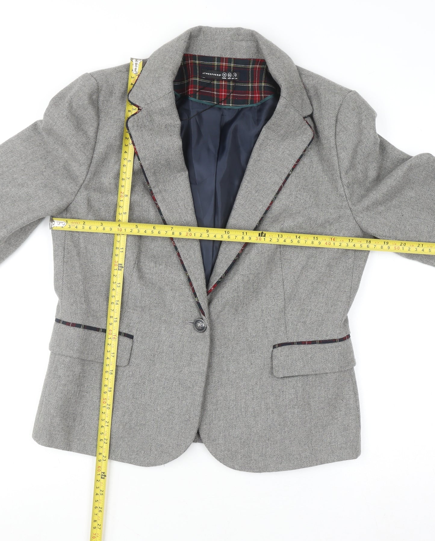 Atmosphere Women's Grey Tweed Blazer Size 14 Classic Work Jacket