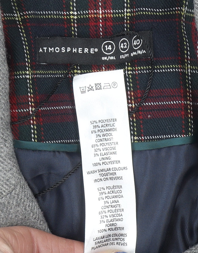 Atmosphere Women's Grey Tweed Blazer Size 14 Classic Work Jacket