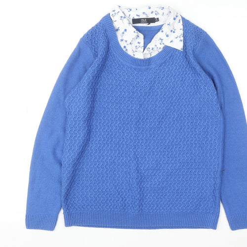 Isle Essentials Women’s Blue Pullover Jumper Medium 14-16 Knit Crew Neck