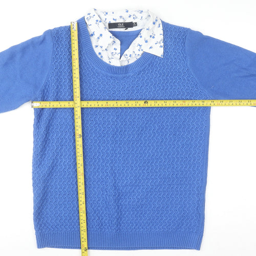 Isle Essentials Women’s Blue Pullover Jumper Medium 14-16 Knit Crew Neck