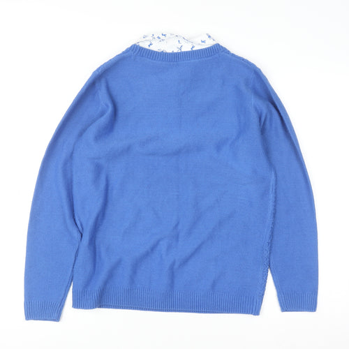 Isle Essentials Women’s Blue Pullover Jumper Medium 14-16 Knit Crew Neck