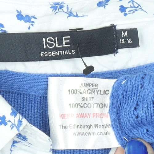 Isle Essentials Women’s Blue Pullover Jumper Medium 14-16 Knit Crew Neck