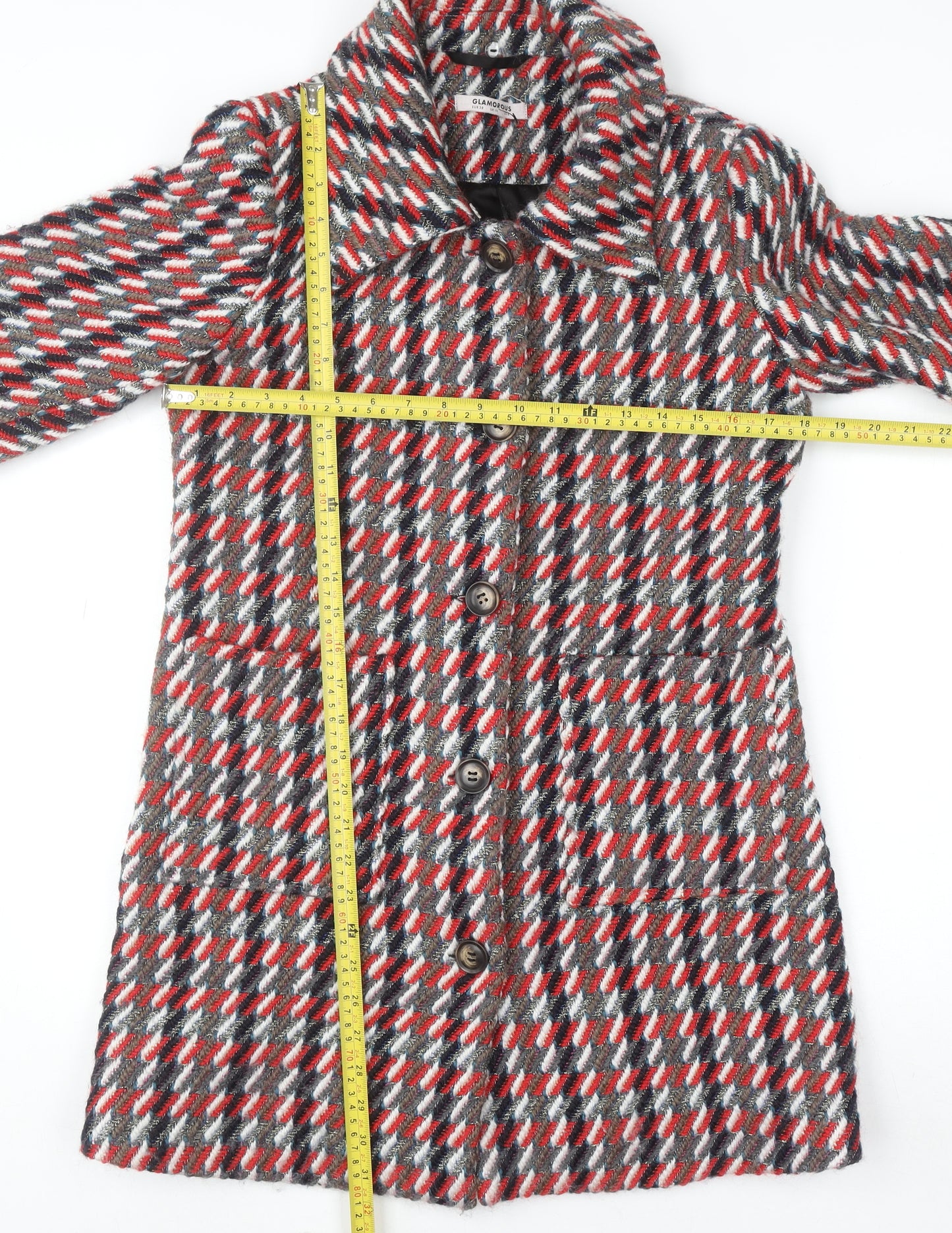 Glamorous Women's Multicoloured Check Wool Blend Mid-Length Coat Size 10