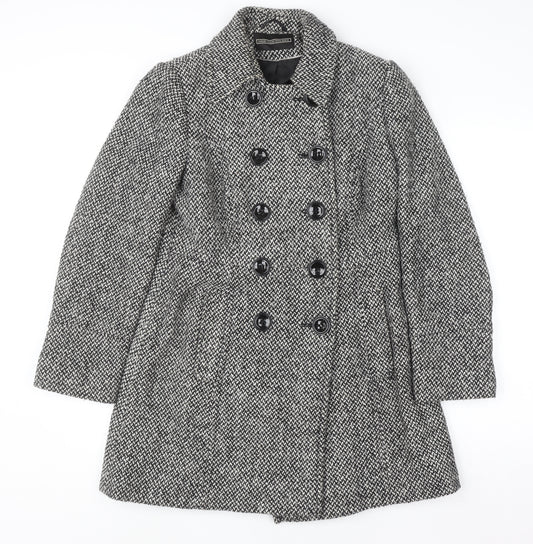 BHS Women Grey Tweed Wool Blend Pea Coat Size 10