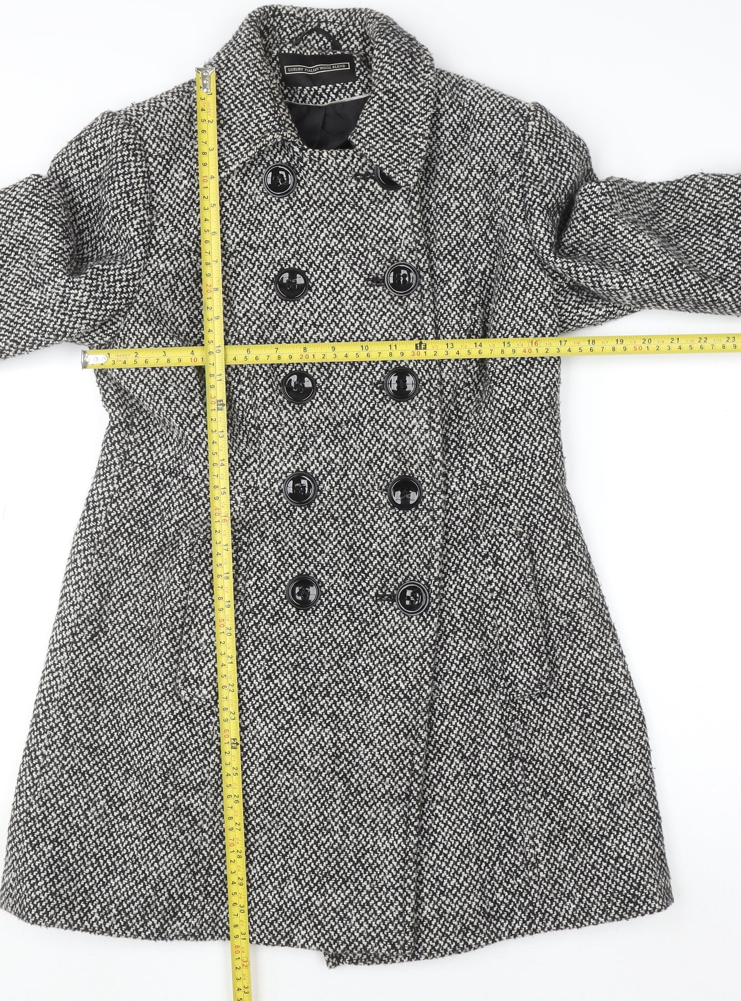 BHS Women Grey Tweed Wool Blend Pea Coat Size 10