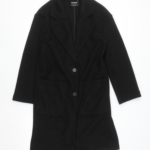 Pull&Bear Womens Black Long Overcoat S Classic Buttoned Style