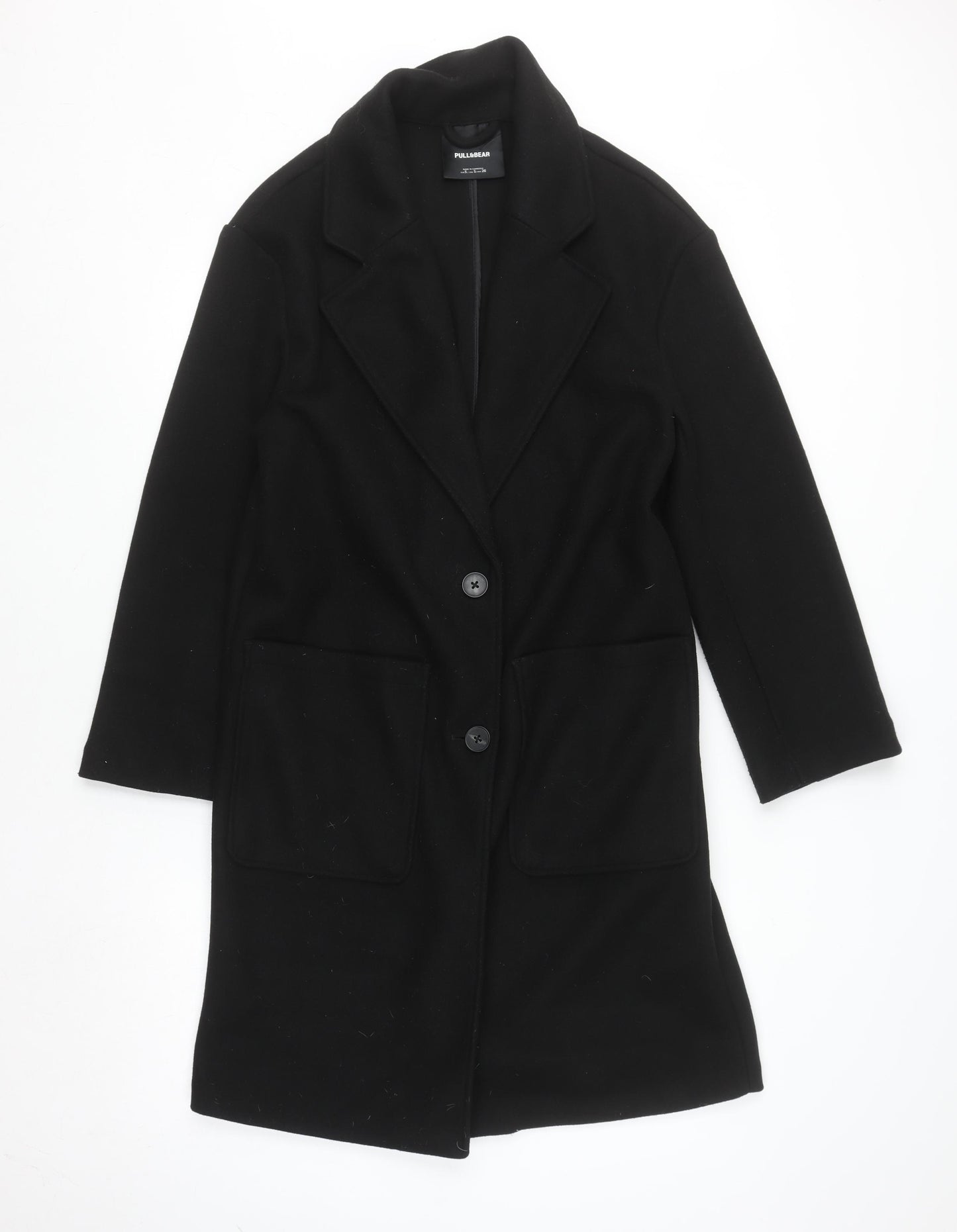 Pull&Bear Womens Black Long Overcoat S Classic Buttoned Style