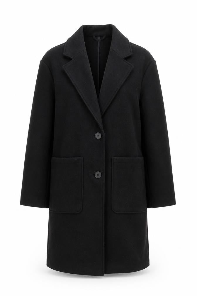 Pull&Bear Womens Black Long Overcoat S Classic Buttoned Style