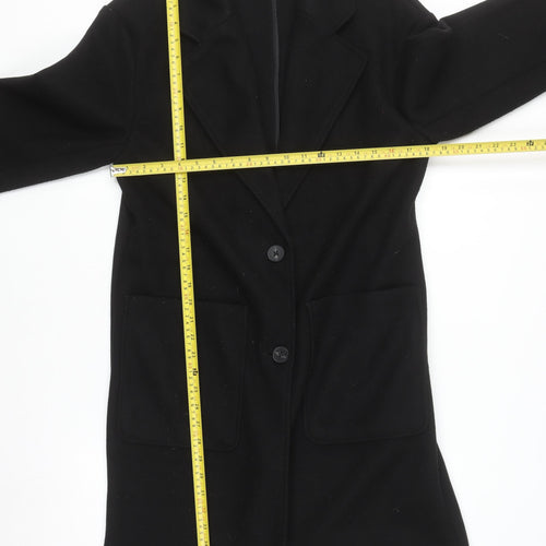 Pull&Bear Womens Black Long Overcoat S Classic Buttoned Style