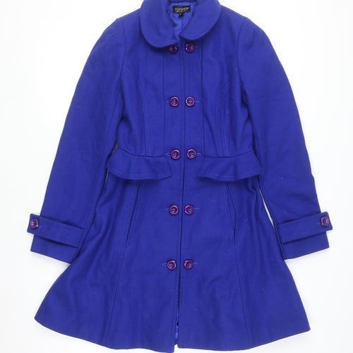 Topshop Women's Blue Wool Blend Mid-Length Pea Coat Size 8