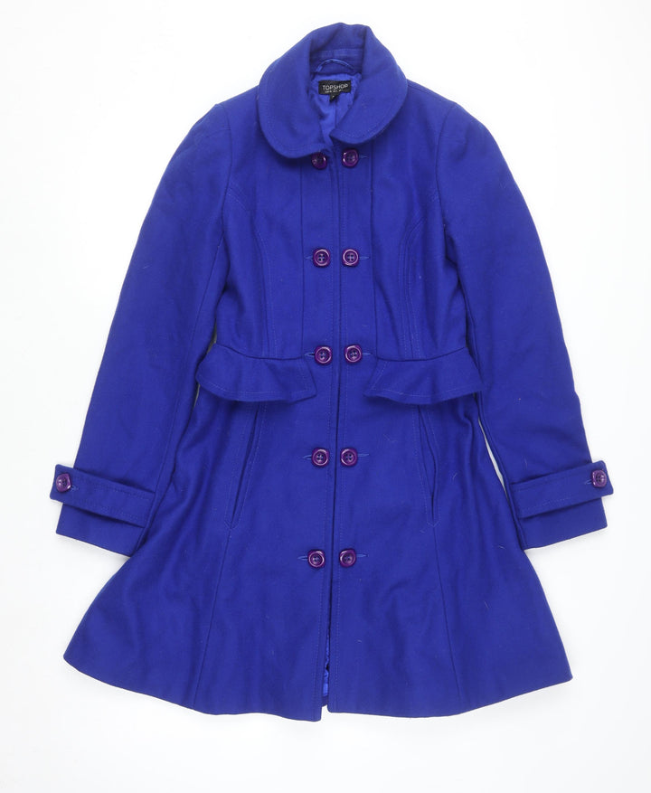 Topshop Women's Blue Wool Blend Mid-Length Pea Coat Size 8