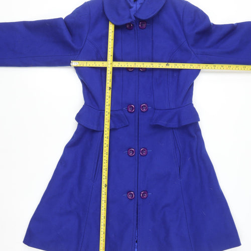 Topshop Women's Blue Wool Blend Mid-Length Pea Coat Size 8