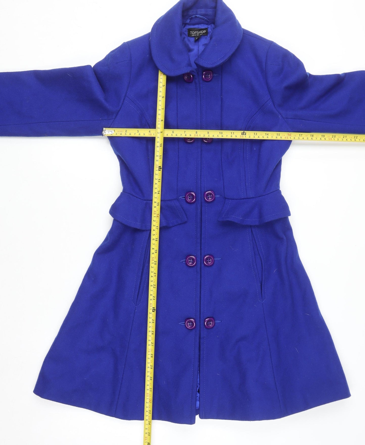 Topshop Women's Blue Wool Blend Mid-Length Pea Coat Size 8