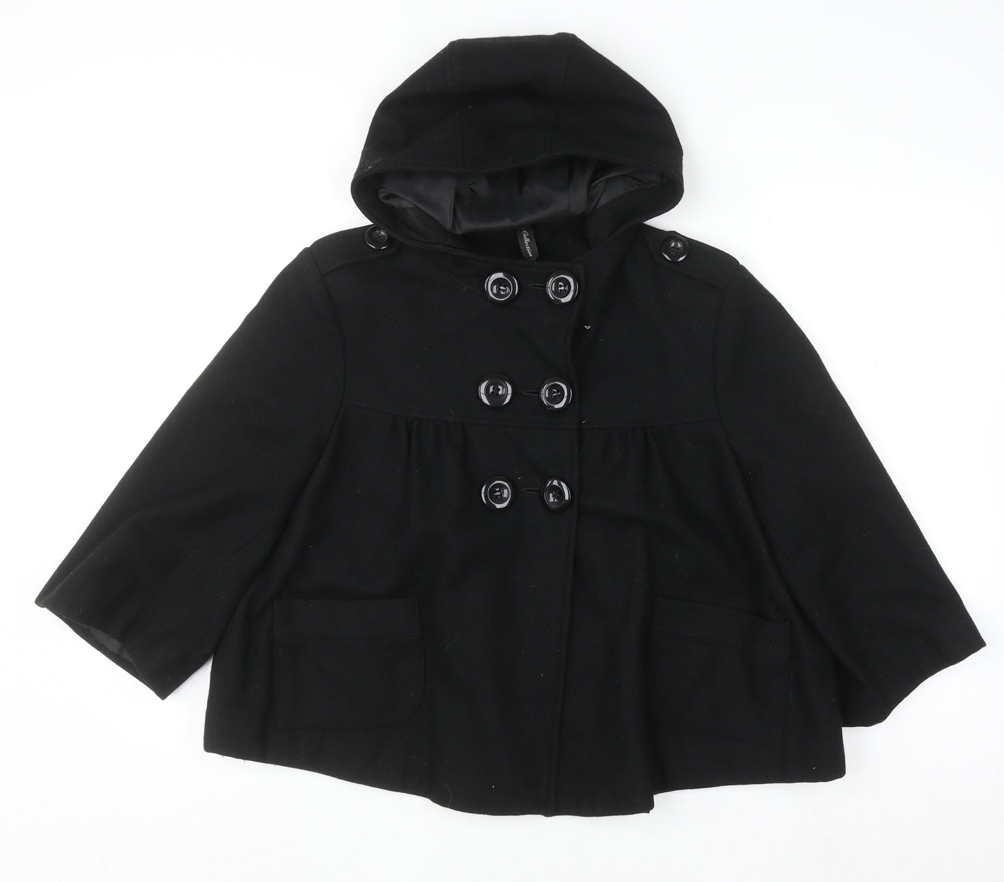 Lime Collection Women's Black Wool Blend Hooded Pea Coat Size 16