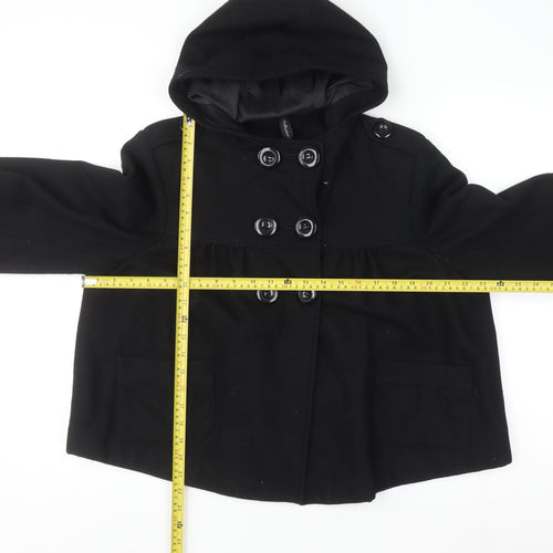 Lime Collection Women's Black Wool Blend Hooded Pea Coat Size 16