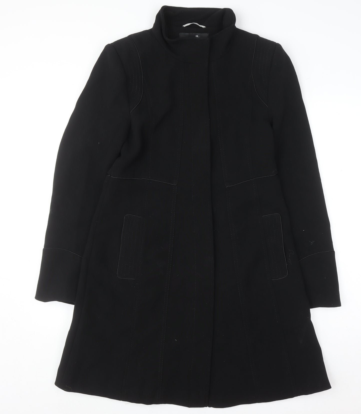 Wallis Women's Black Long Overcoat Size 10 Classic Lined Winter Coat