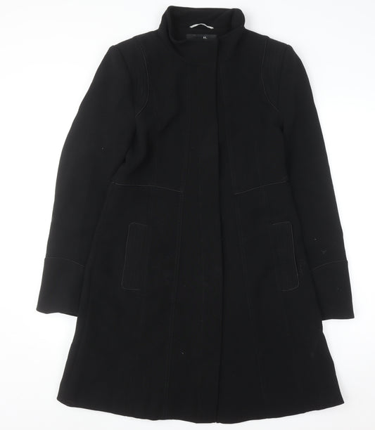 Wallis Women's Black Long Overcoat Size 10 Classic Lined Winter Coat