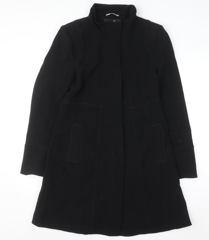 Wallis Women's Black Long Overcoat Size 10 Classic Lined Winter Coat