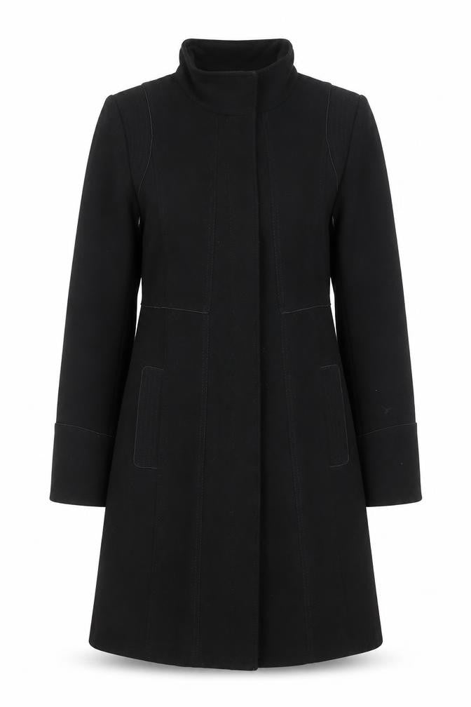 Wallis Women's Black Long Overcoat Size 10 Classic Lined Winter Coat