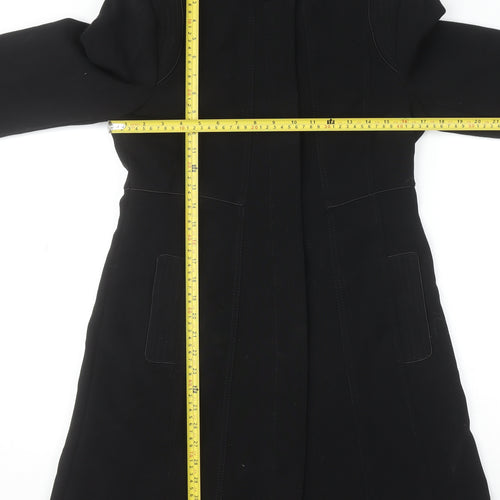 Wallis Women's Black Long Overcoat Size 10 Classic Lined Winter Coat