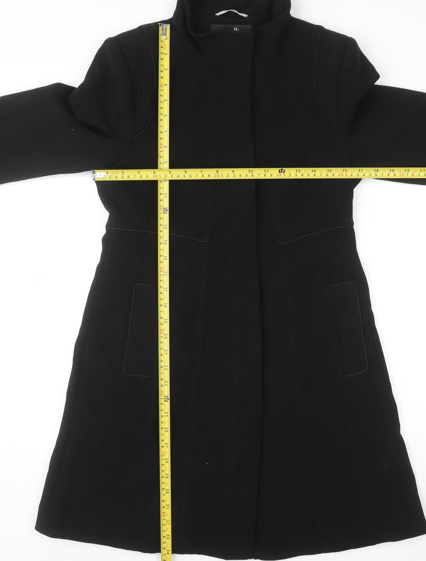 Wallis Women's Black Long Overcoat Size 10 Classic Lined Winter Coat