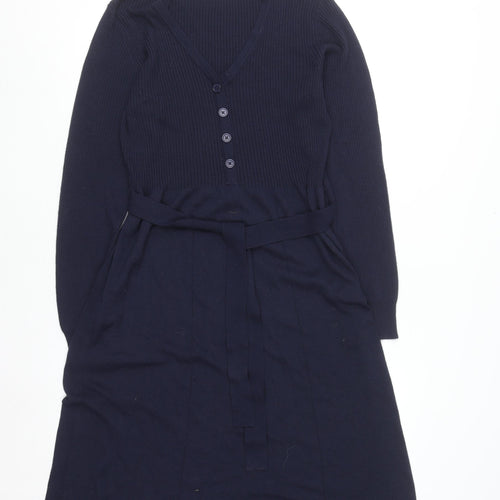Tu Women Blue Knit Fit & Flare Belted Dress Size 16