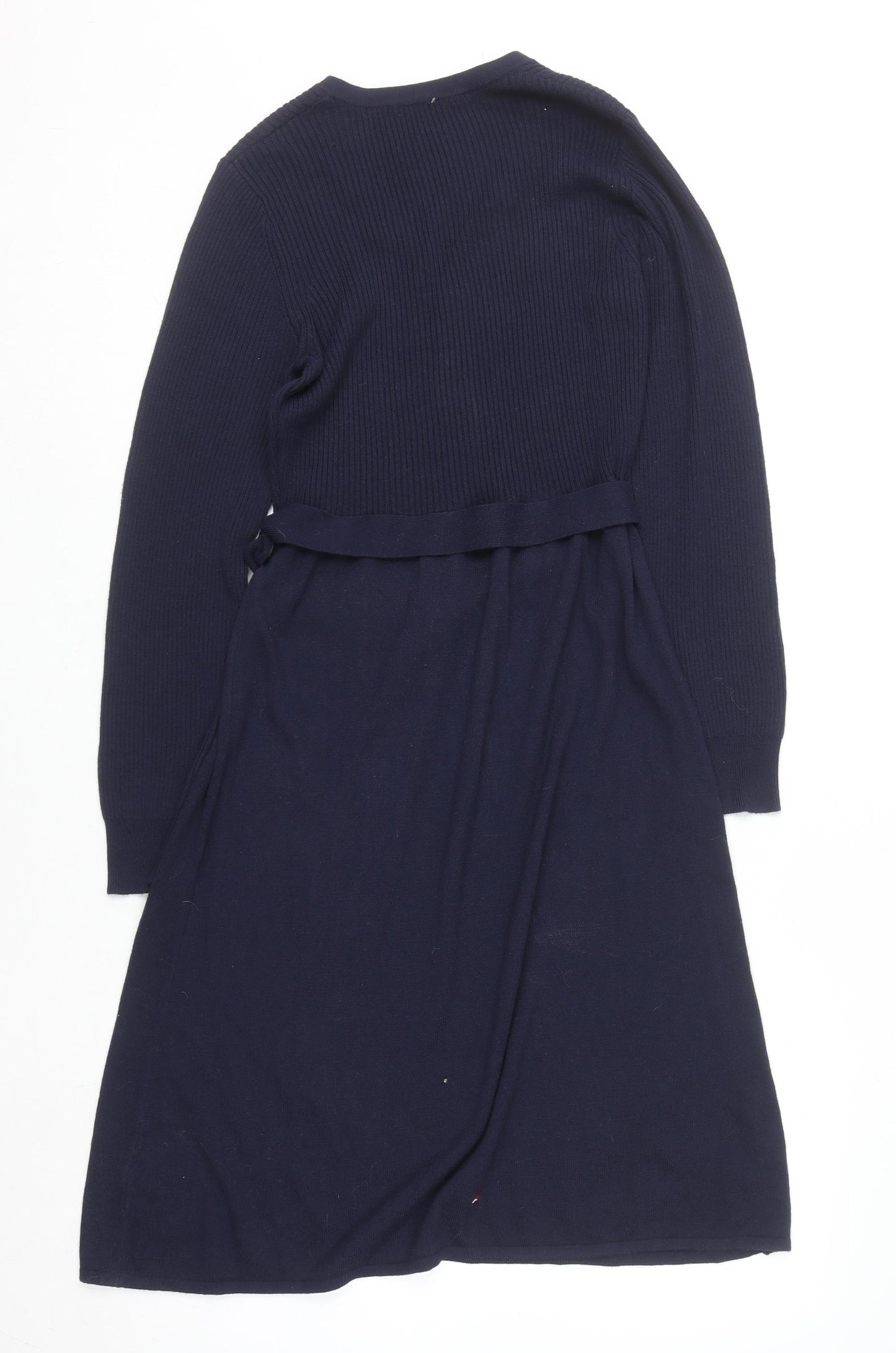 Tu Women Blue Knit Fit & Flare Belted Dress Size 16
