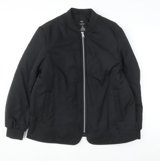 Marks and Spencer Womens Black Size 14 Bomber Jacket Shower Resistant