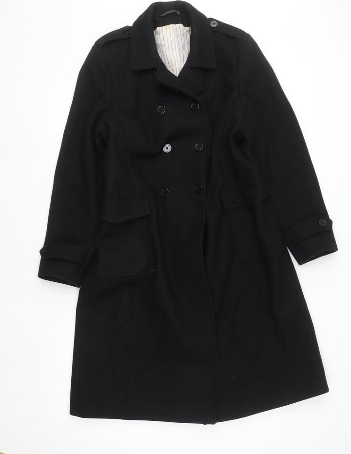 Dorothy Perkins Women’s Black Wool Blend Long Pea Coat Size 14