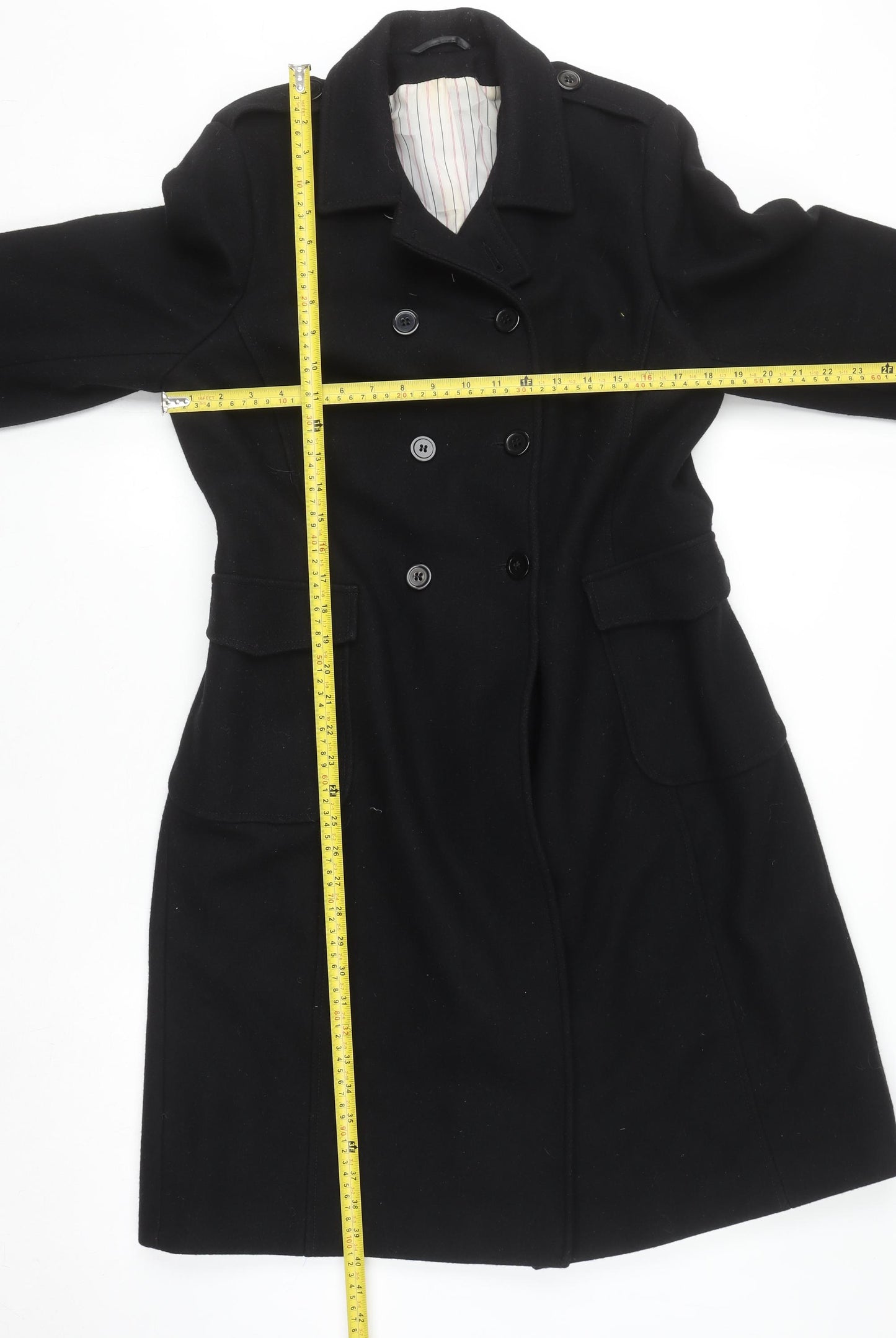 Dorothy Perkins Women’s Black Wool Blend Long Pea Coat Size 14